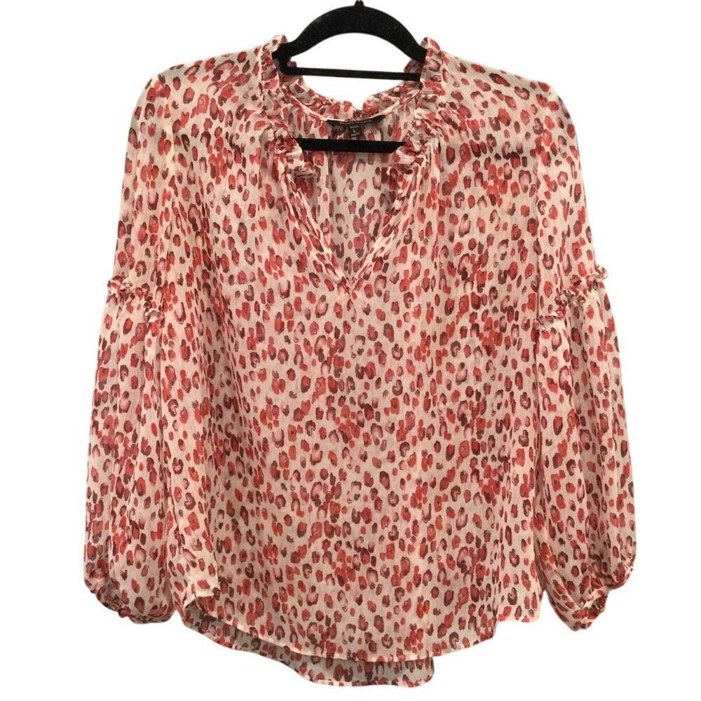 Banana Republic Cream Blush Leopard-Print Long-Sleeve Blouse